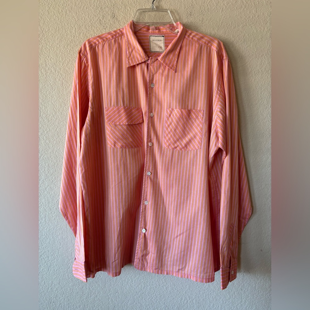 Billy Reid 2 Pocket Button Down Stripe Pink Orange‎ XXL